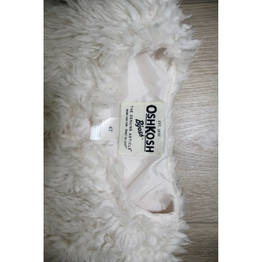 OshKosh B'gosh Girls Ivory Faux Fur‎ Vest 4T Gold Ribbon Tie Cream Shaggy Plush